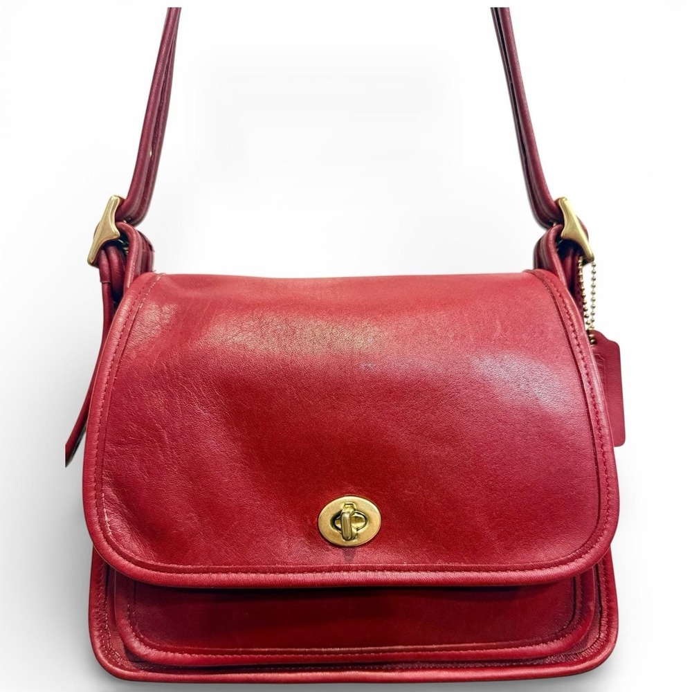 Vintage 90s Coach Legacy Rambler 9061 Red Glove Leather Brass Crossbody Bag RARE - Picture 1 of 8